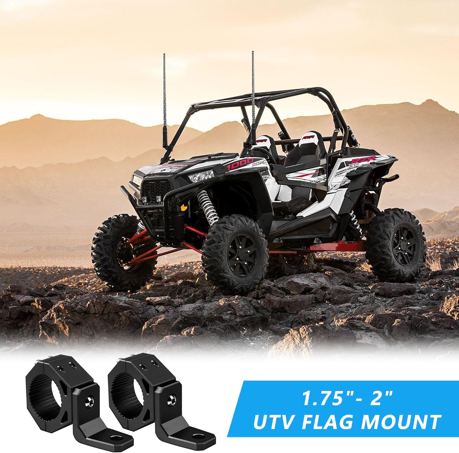 UTV Whip Light Mount SXS – Soporte de montaje de barra de luz ajustable de 360, soporte de poste de bandera giratorio resistente, aleación de