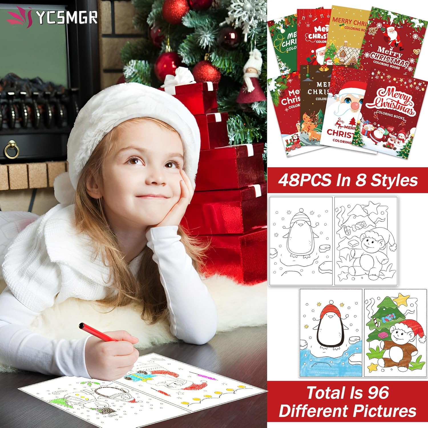 Paquete de 48 libros de Navidad para colorear para niños, niñas, niños, regalos de fiesta de Navidad, libros para colorear a granel, medias de