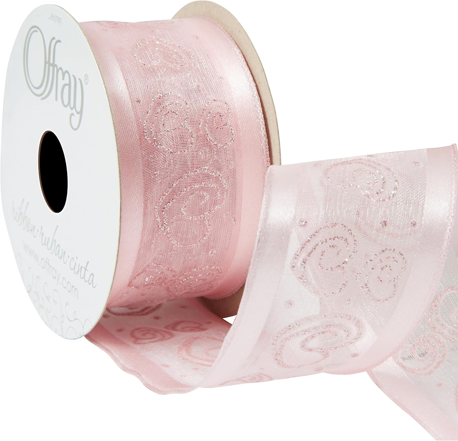 Offray Cinta de satén de borde transparente de 1.5 pulgadas de ancho, 9 pies en total, color rosa