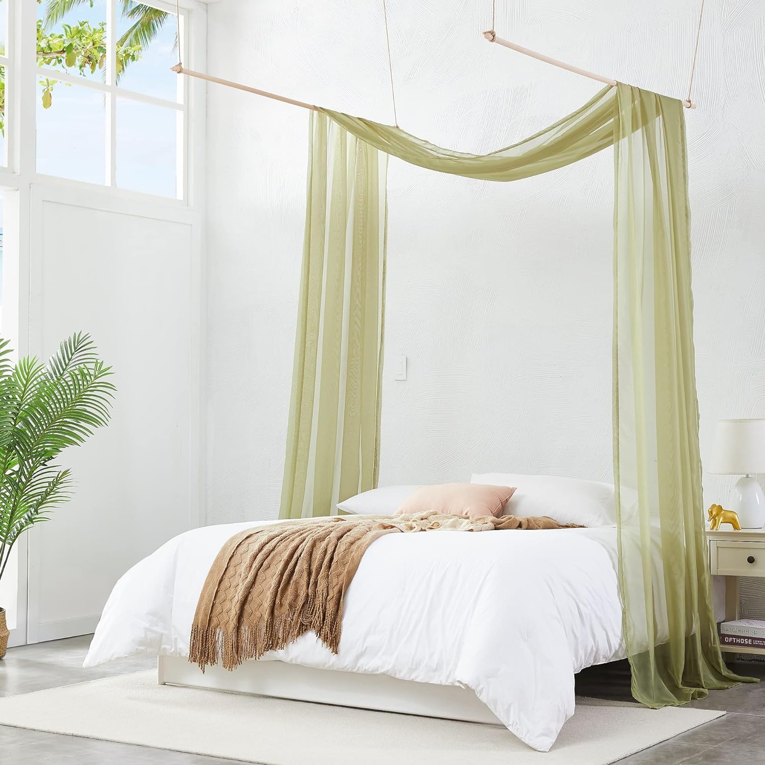 Warm Home Designs Cortinas con dosel de cama color verde salvia de 55 x 288 pulgadas. Nuestras cortinas de cama con dosel King funcionan muy bien