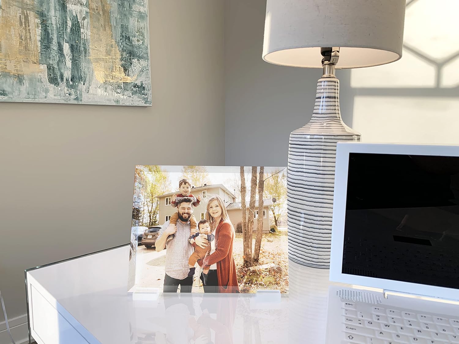 Ice Prints Foto personalizada en vidrio plano con soportes acrílicos (12 x 10 pulgadas) Imagen de aspecto horizontal  Foto e imagen de familia, boda
