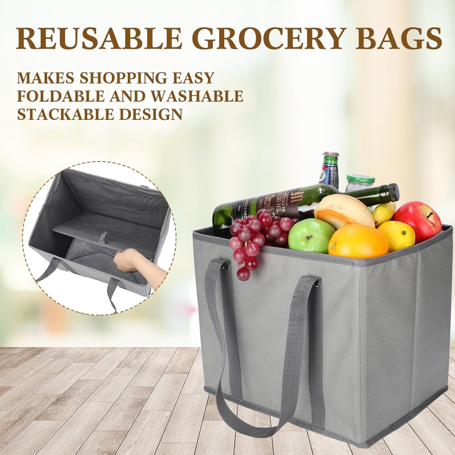 Zhehao Paquete de 10 bolsas de comestibles reutilizables grandes, bolsas de carrito de compras, plegables y resistentes, bolsa de compras
