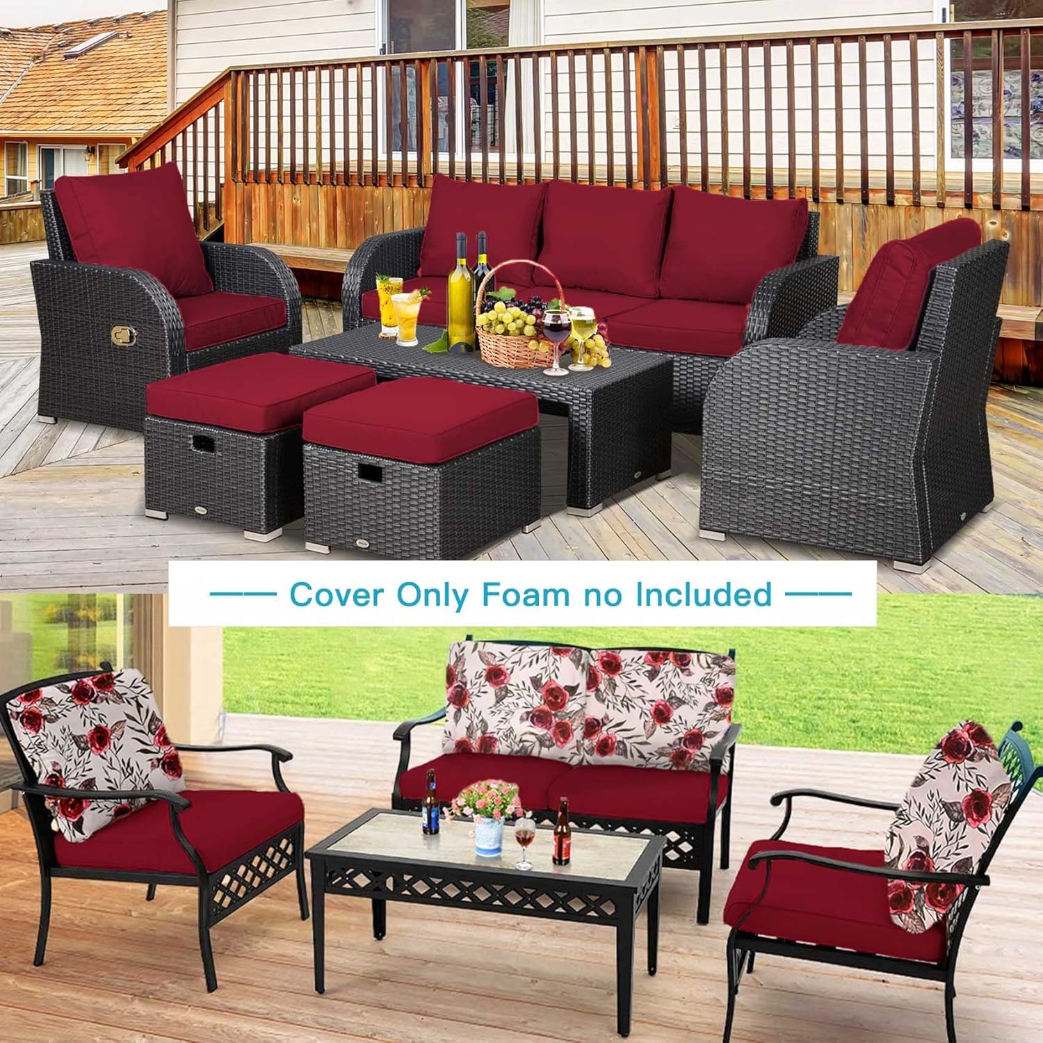 NettyPro Juego de 4 fundas de cojín para exteriores, funda de cojín impermeable para silla de patio, solo funda de repuesto, 22 x 20 x 4 pulgadas