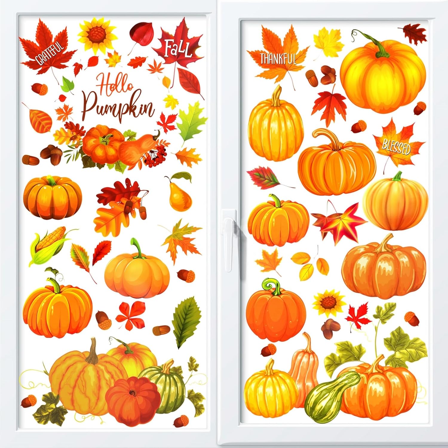 9 hojas de otoño para ventana, decoraciones de calabaza de Acción de Gracias, decoraciones de calabaza de Hello Pumpkin para otoño, cosecha, hogar,