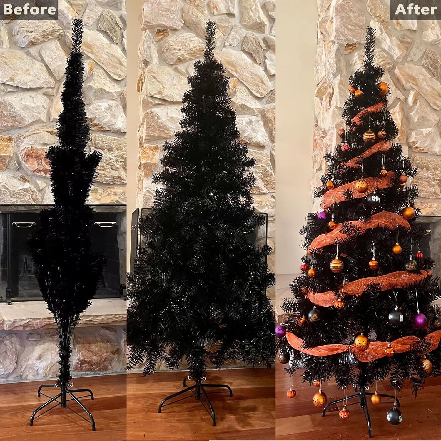 Arthas Árbol de Navidad negro de oropel de Halloween de 6 pies para decoración del hogar, oficina, fiesta, Navidad, vacaciones, temporada,