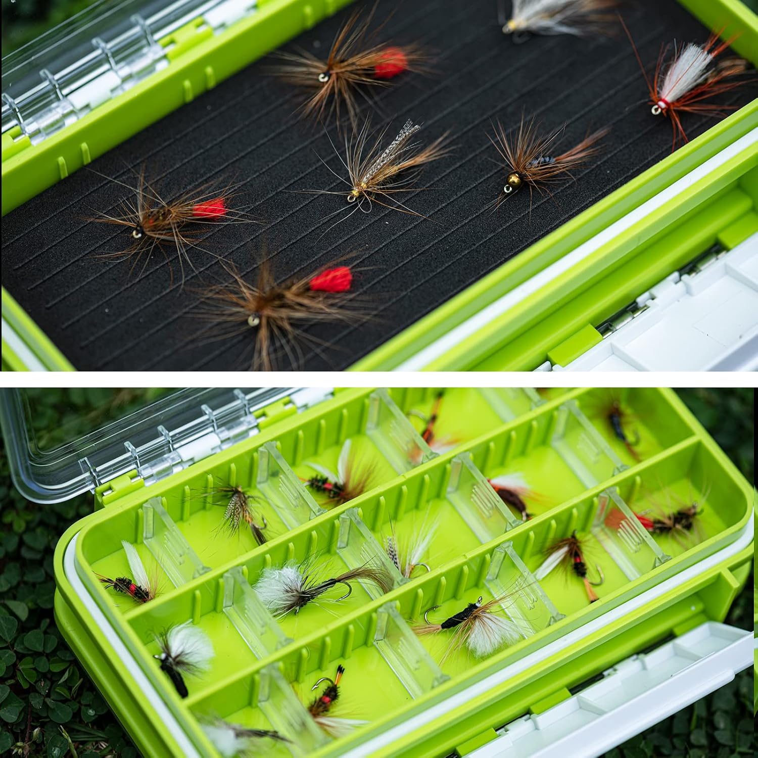 Goture Caja de pesca con mosca de doble cara impermeable para aparejos (EVA-6.89 x 4.33 x 1.65 pulgadas)
