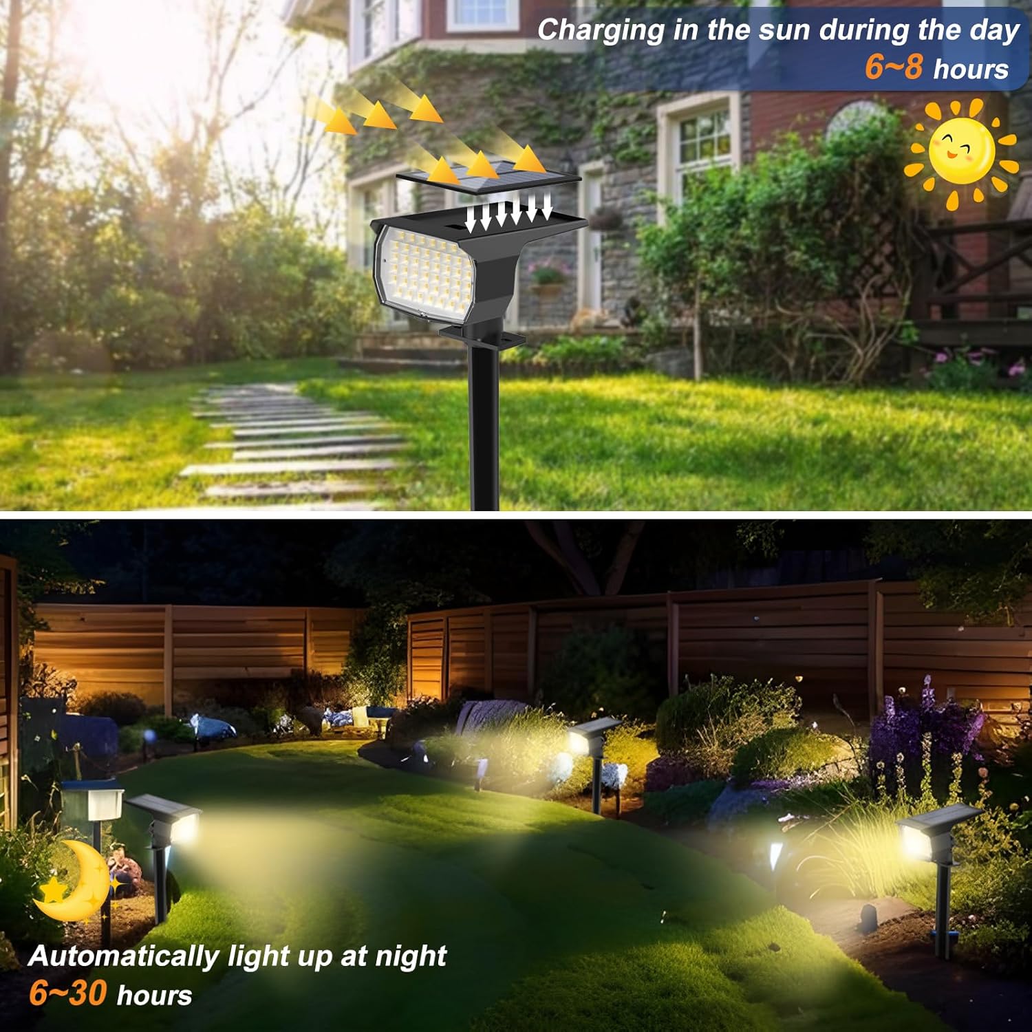 WENATY Focos solares para exteriores, impermeables, IP65, paquete de 12 focos de paisaje con 46 LED, 3 modos de encendido y apagado automático,