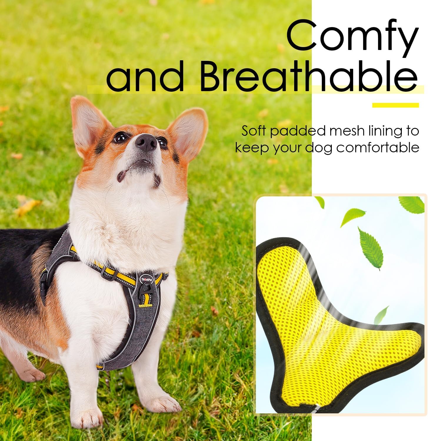 ThinkPet Arnés para perro para perros grandes, arnés de chaleco para perro con clip frontal, sin tirones, sin estrangulamiento, a prueba de escape,