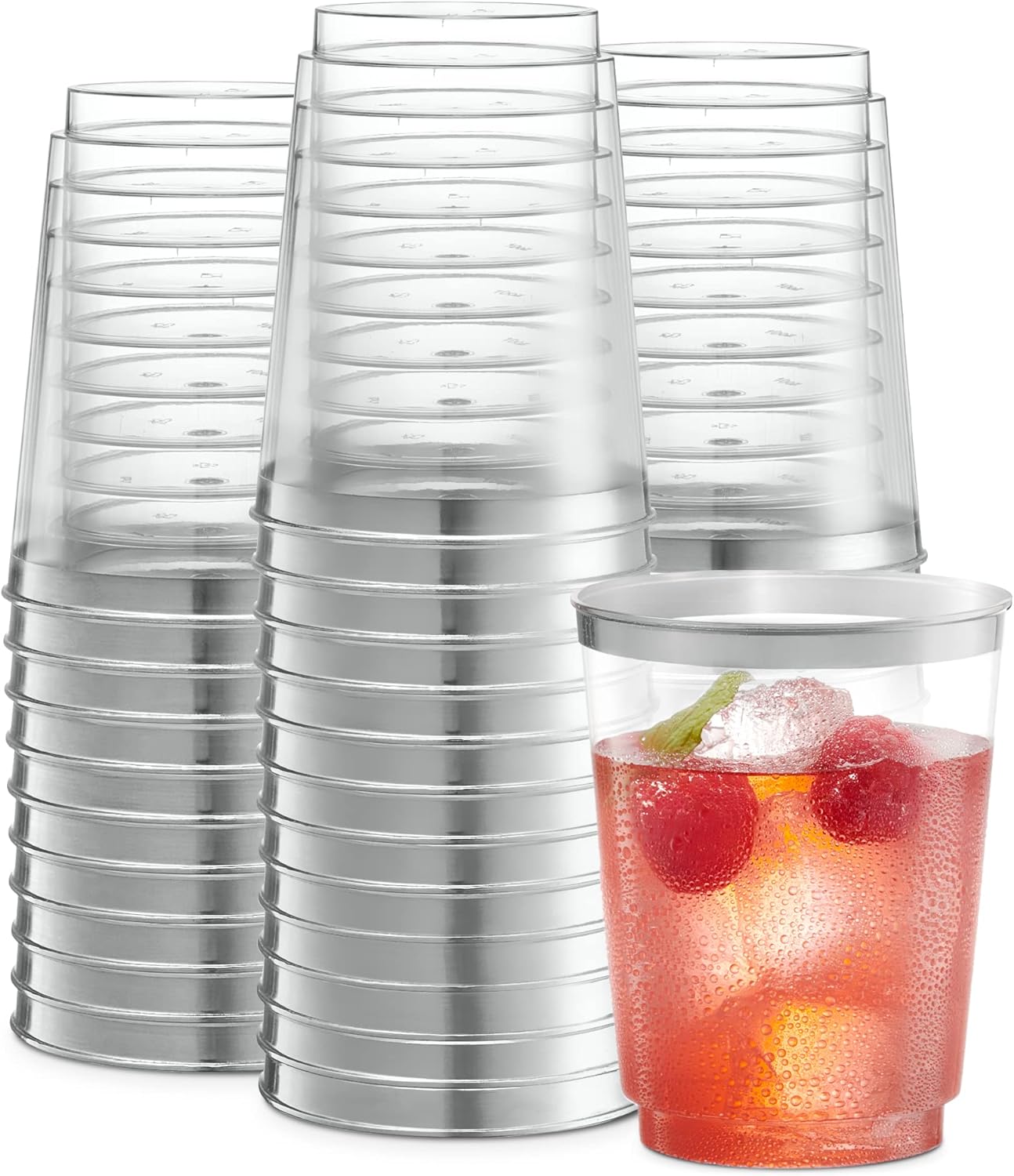 PLASTICPRO Vasos de plástico desechables (borde plateado, 50)