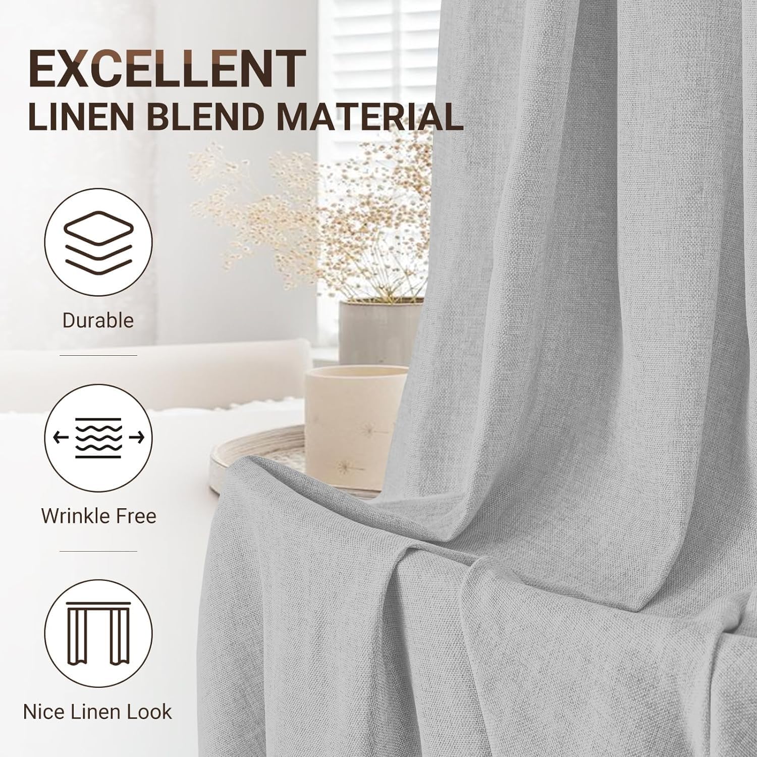 zeerobee – Cortinas blackout, 100% opacas, 2 paneles, lino, aislamiento térmico, pestañas traseras, bolsillo para cortinero, para sala de estar y