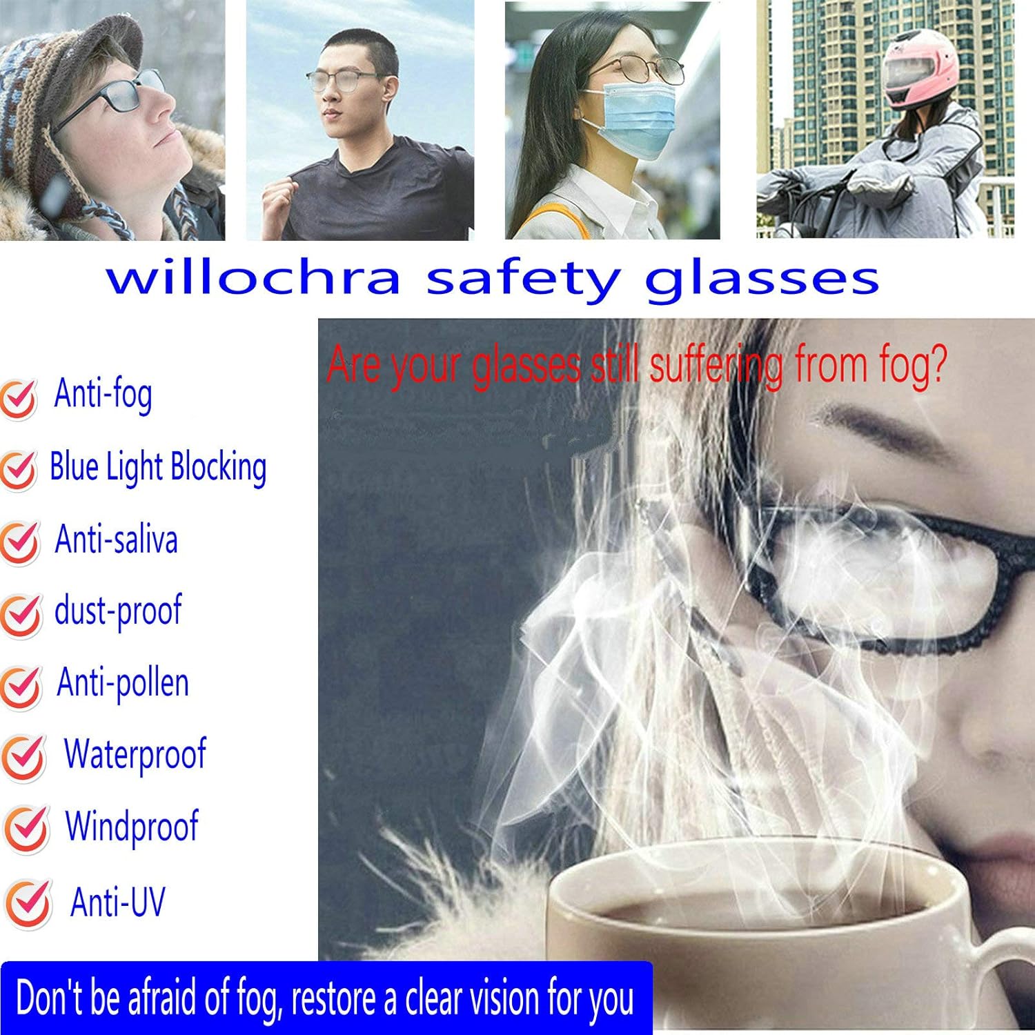 Anteojos de seguridad que no se empañan, con protección UV400, lentes con bloqueo de luz azul para hombres y mujeres, anteojos transparentes