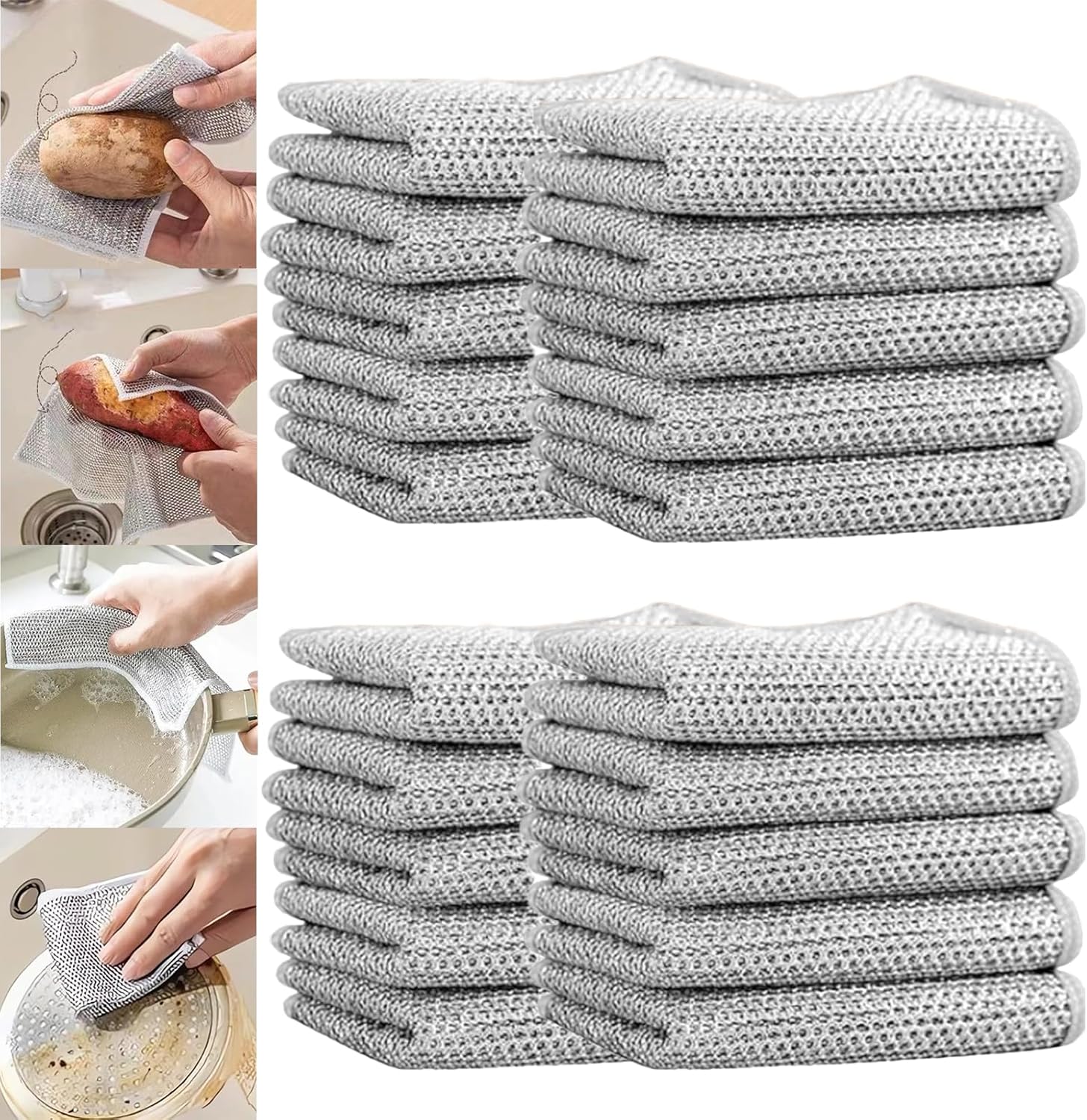 Zyluxa Power Scrub, paño de limpieza Zyluxa, paños de limpieza Poshzon, trapos multiusos para lavar platos de alambre húmedo y seco, paño limpio