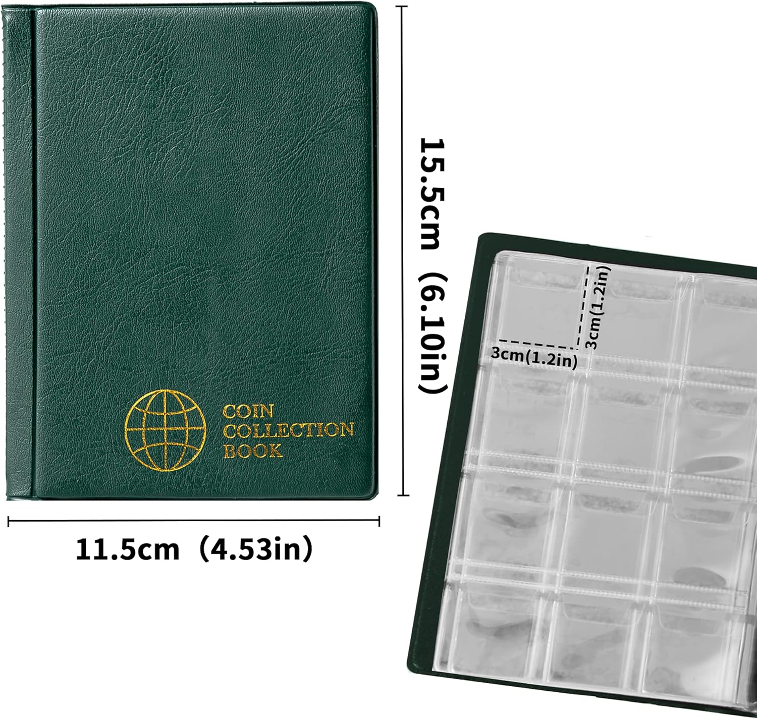 Álbum de colección de monedas, 120 bolsillos, 1.2 x 1.2 pulgadas, soporte para monedas, álbum de almacenamiento de monedas, bolsillo para