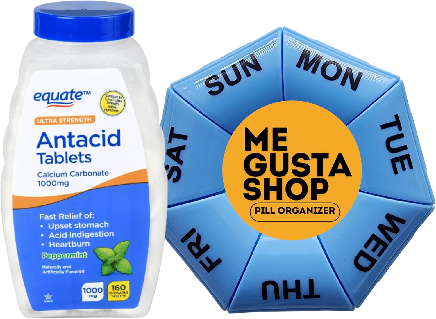 Equate Ultra Strength – Tabletas masticables antiácidos de menta, 1000 mg, 160 unidades (paquete de 02) 320 en total + adhesivo Me Gustas