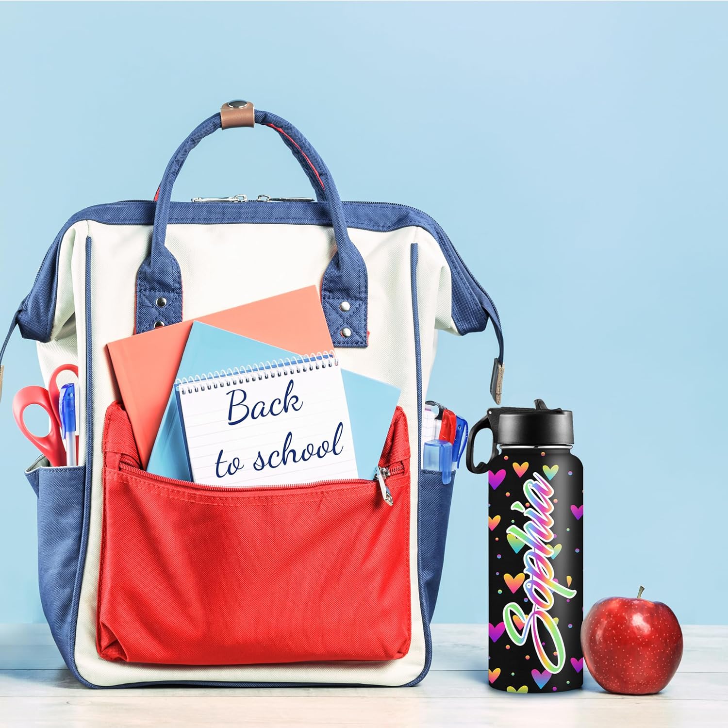 Botellas de agua personalizadas para niñas, de acero inoxidable con aislamiento de doble cara con pajilla, botella de agua de color degradado