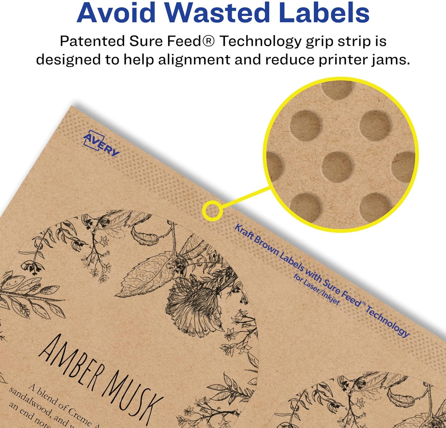 Avery Etiquetas de papel kraft marrón arqueadas con alimentación segura, 4.75 x 3.5 pulgadas, 100 etiquetas marrones Kraft, impresión hasta el