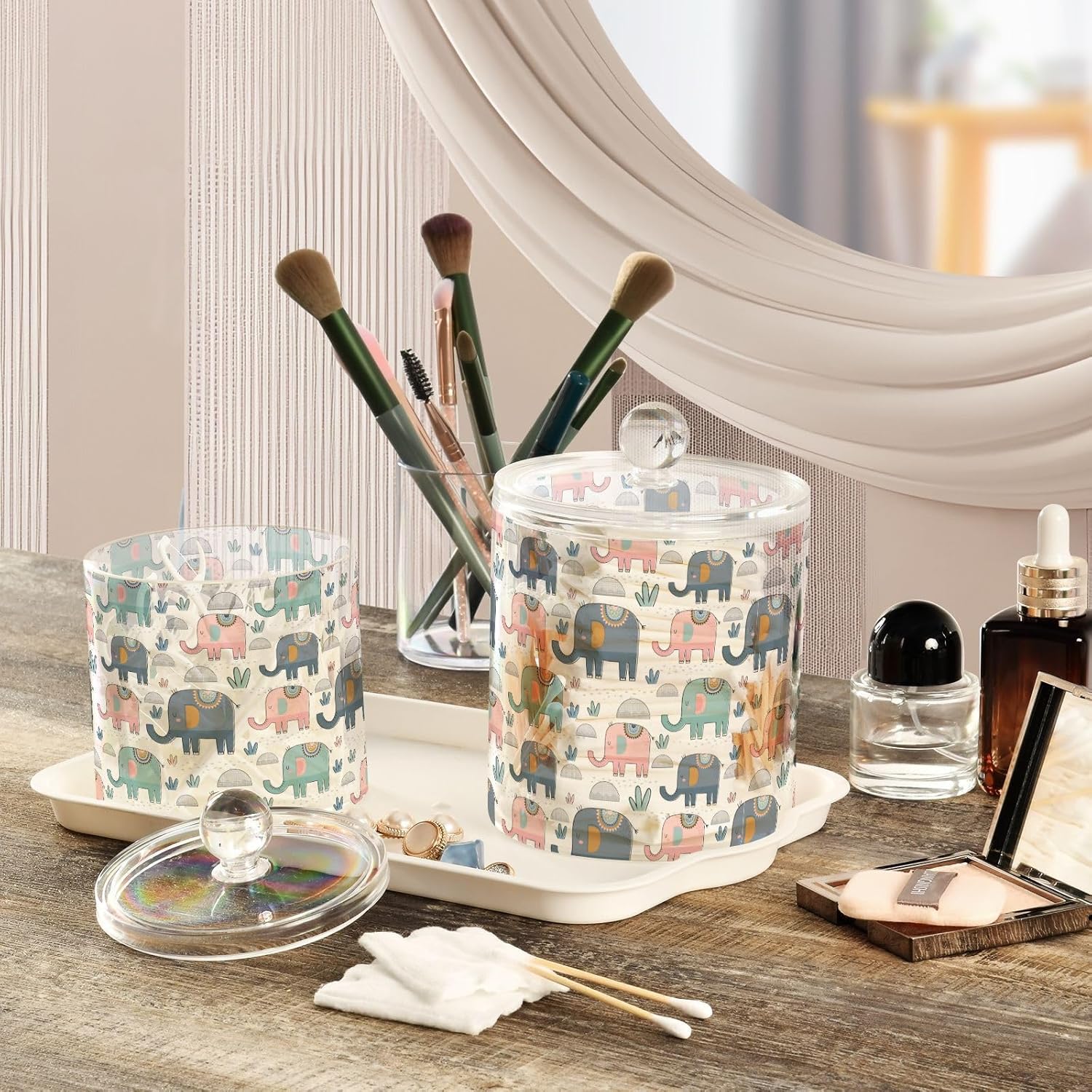 Tarros de elefantes con tapas, tarros decorativos para baño, recipientes para lavandería, contenedor de bolas de algodón para dormitorio, artículos