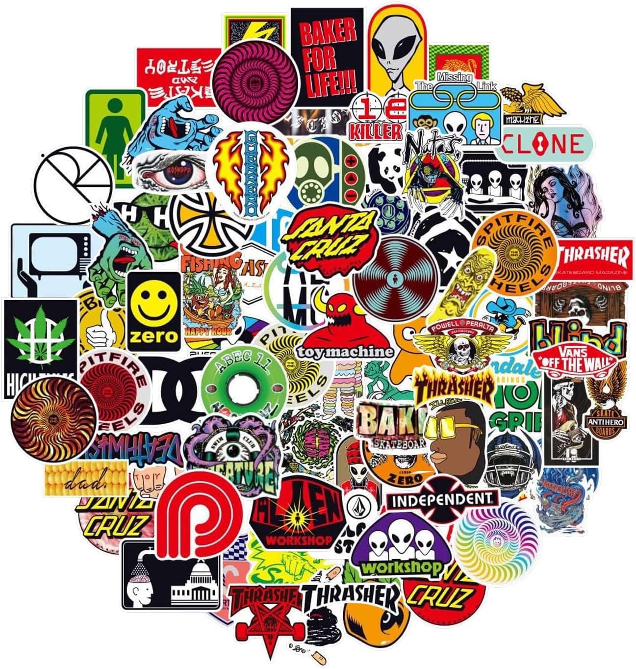 Maseihels 100 calcomanías de dibujos animados para patineta para adolescentes, niños, adultos, calcomanías de vinilo impermeables lindas y