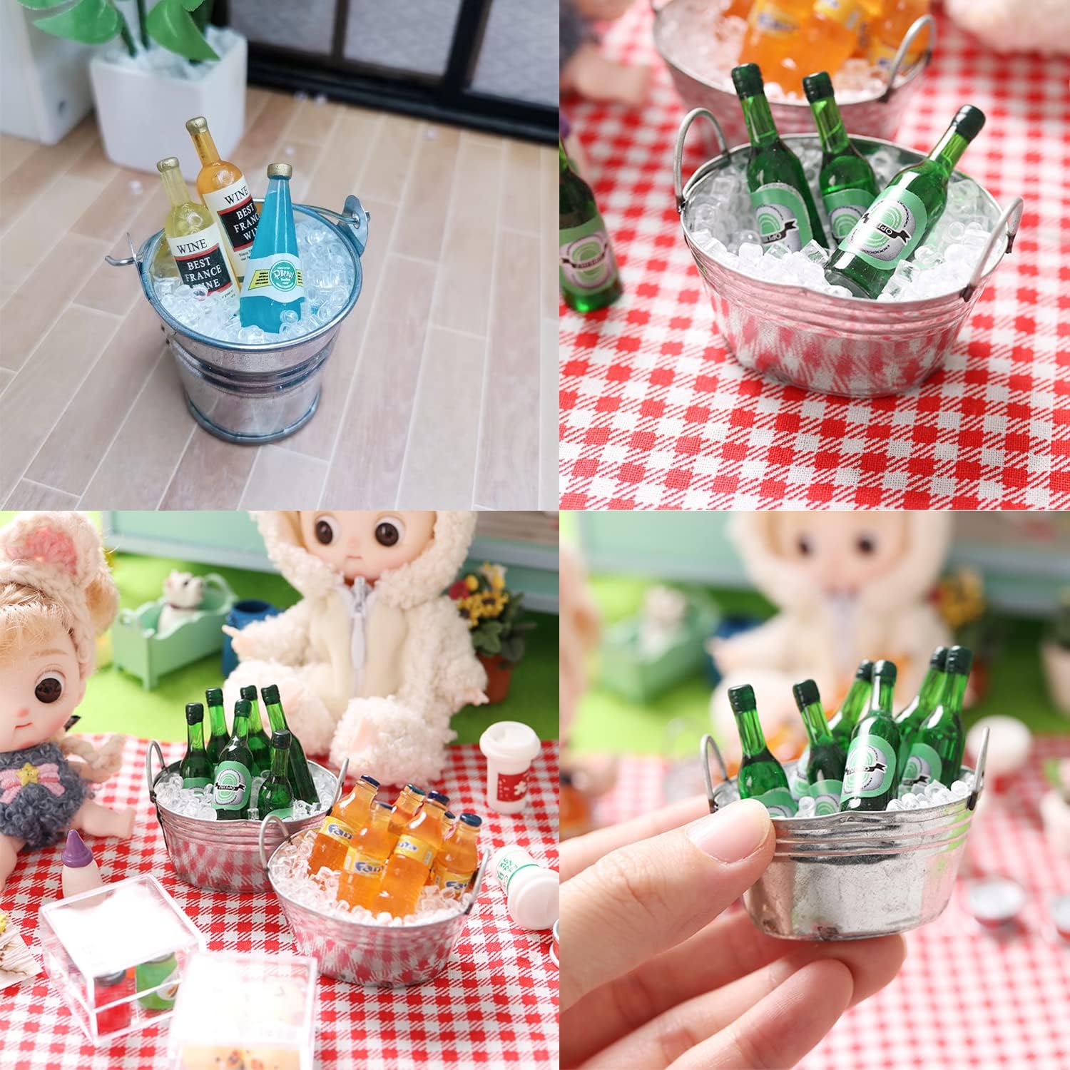 yueton Cubos de hielo de plástico transparente en miniatura de 0.118in para casa de muñecas, cubitos de hielo falsos, accesorios de bebidas de