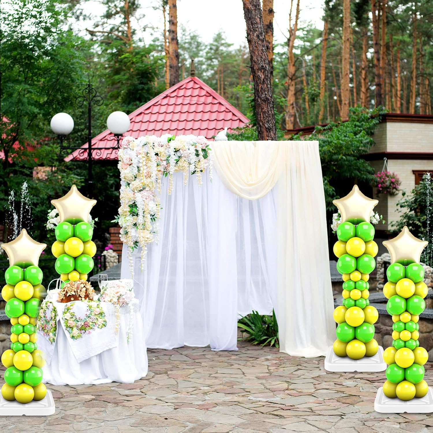Sratte Juego de soporte para globos de 6.5 pies, kit de columna de globos para suelo con postes ajustables de metal, kit de torre de globos con base