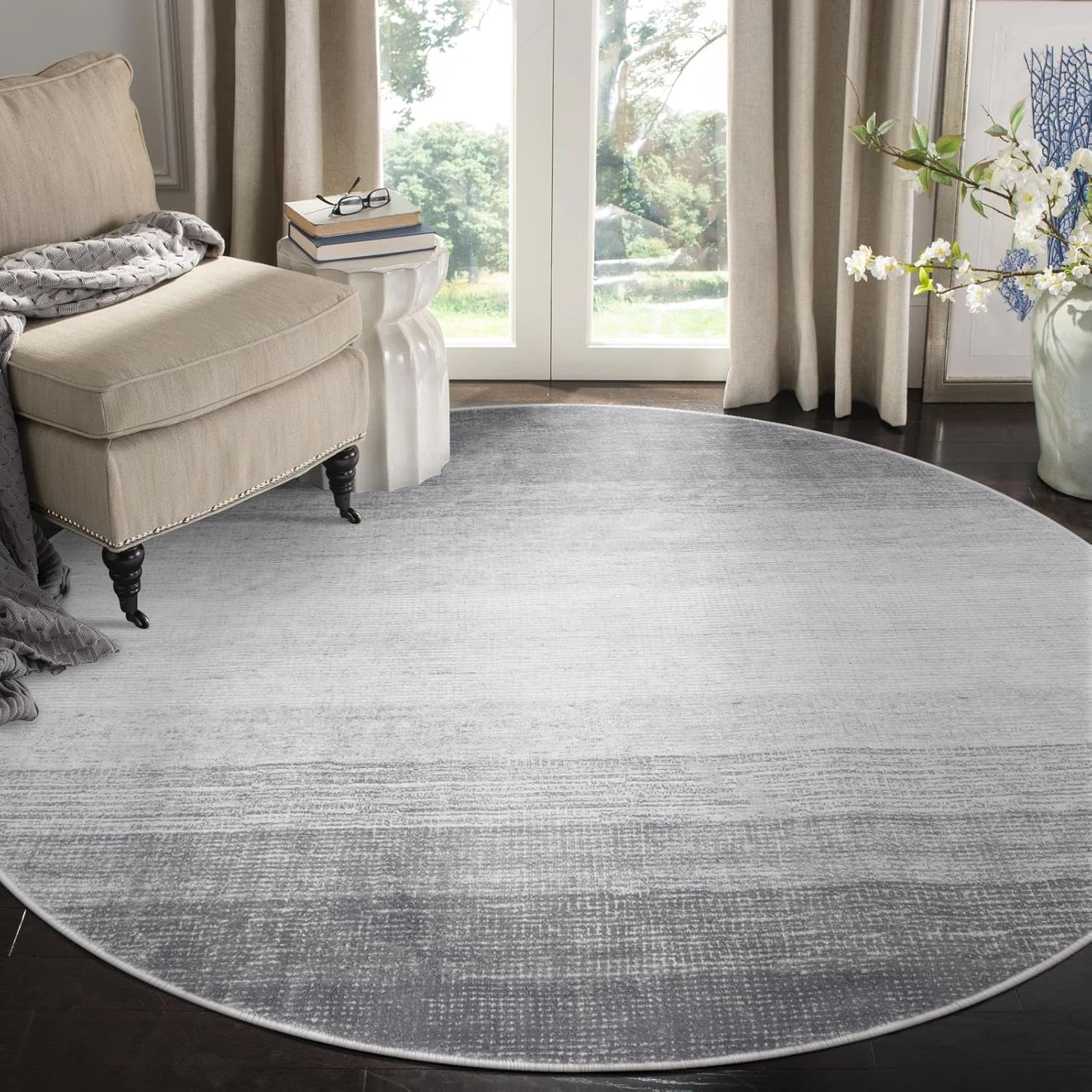 Wonnitar Alfombra redonda lavable moderna de 5 pies, color gris, para sala de estar, antideslizante, grande, resistente a las manchas, alfombra de