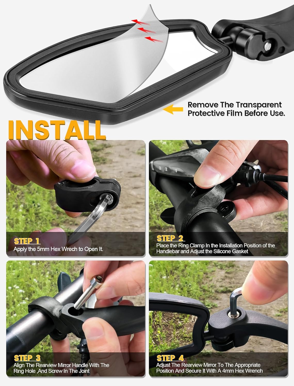 Espejo retrovisor de bicicleta, soporte para manillar de bicicleta con lente de vidrio resistente a los arañazos, espejos universales ajustables