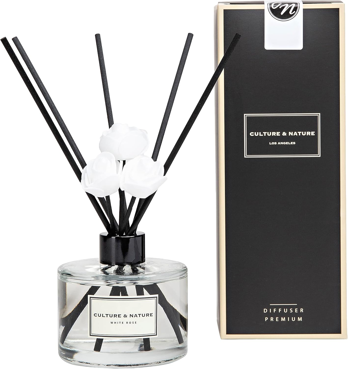 CULTURE & NATURE Difusor de varillas de 6.7 oz (6.8 fl oz), juego de difusor de varillas aromáticas de rosa blanca