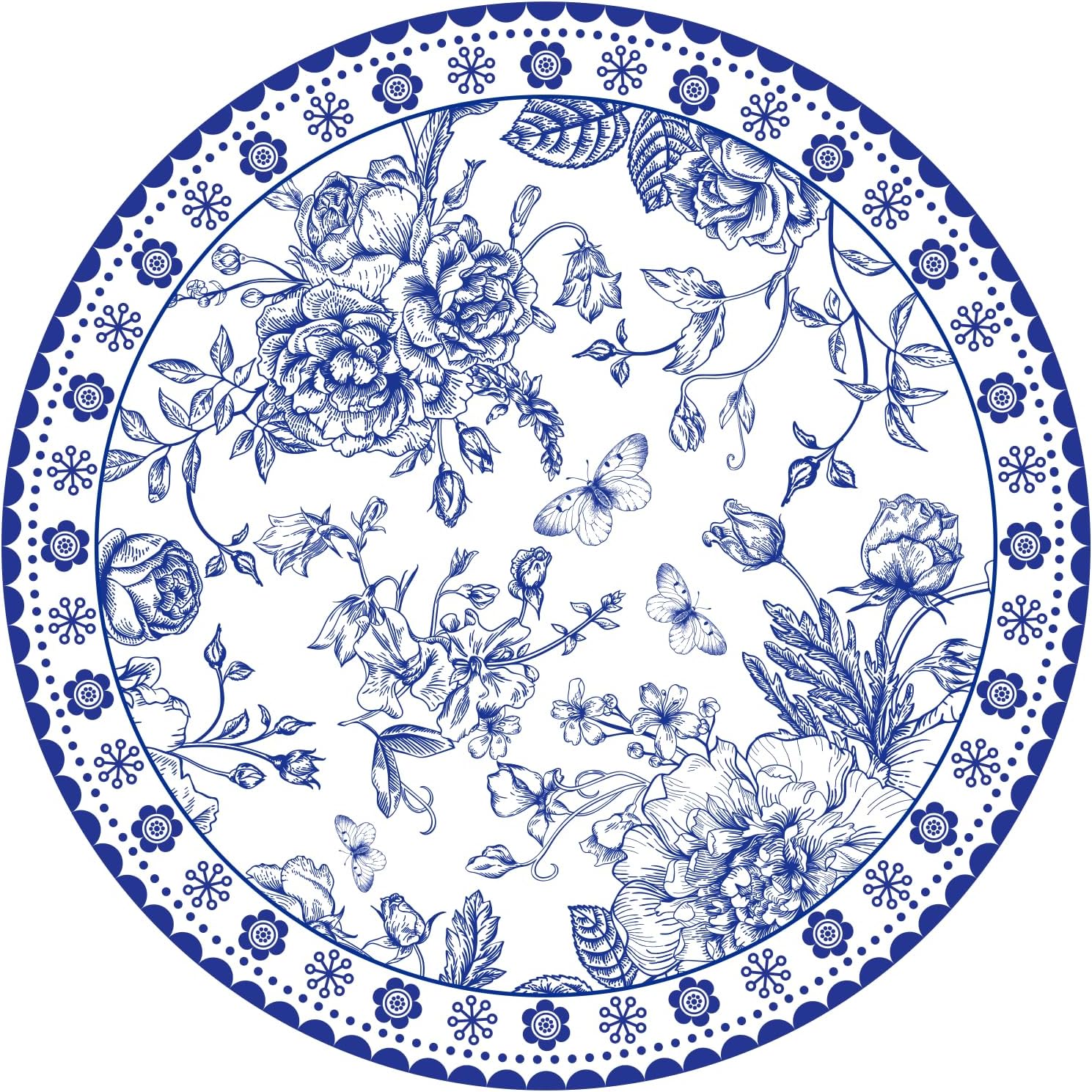 100 manteles individuales de papel floral azul de 14 pulgadas, manteles individuales redondos de flores, desechables, manteles individuales