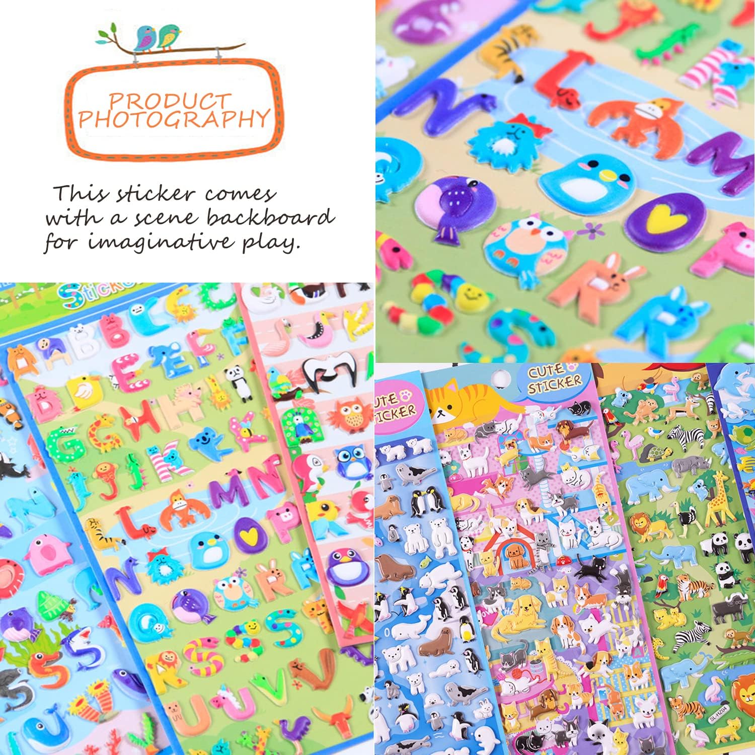 10 calcomanías 3D de animales hinchados, CNYMANY 640+ letras con números de vida marina para niños pequeños, niños, bolsas de golosinas, suministros