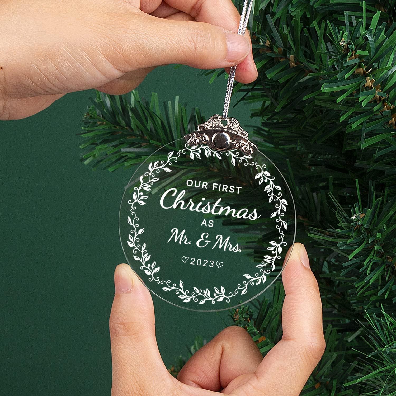 Adorno de cristal Our First Christmas As Mr & Mrs 2023, nuestro primer adorno navideño para casados, regalos de decoración de Navidad para parejas