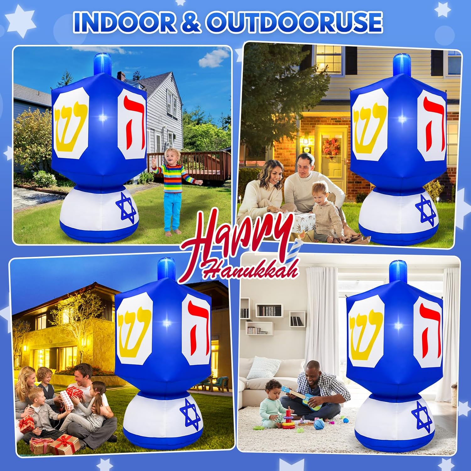 MICOCAH Decoraciones inflables de Hanukkah de 6 pies para exteriores, luces LED integradas Dreidel inflables, decoración de patio, decoraciones de
