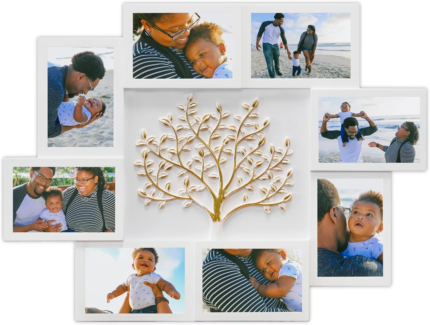 J.M.Deco Marcos de fotos de collage de 8 aperturas para decoración de pared, marco de fotos de 4 x 6 pulgadas con decoración de árbol, marco de