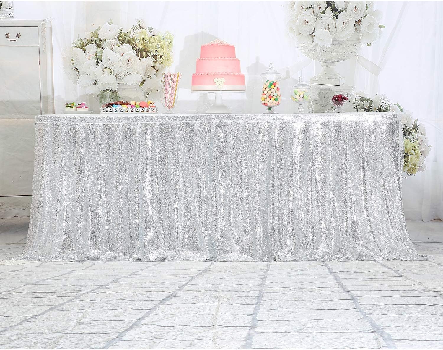 Eternal Beauty Falda de mesa de lentejuelas de 6 pies para mesa de pastel, decoración de zócalo de mesa para fiestas, bodas, fiestas de cumpleaños