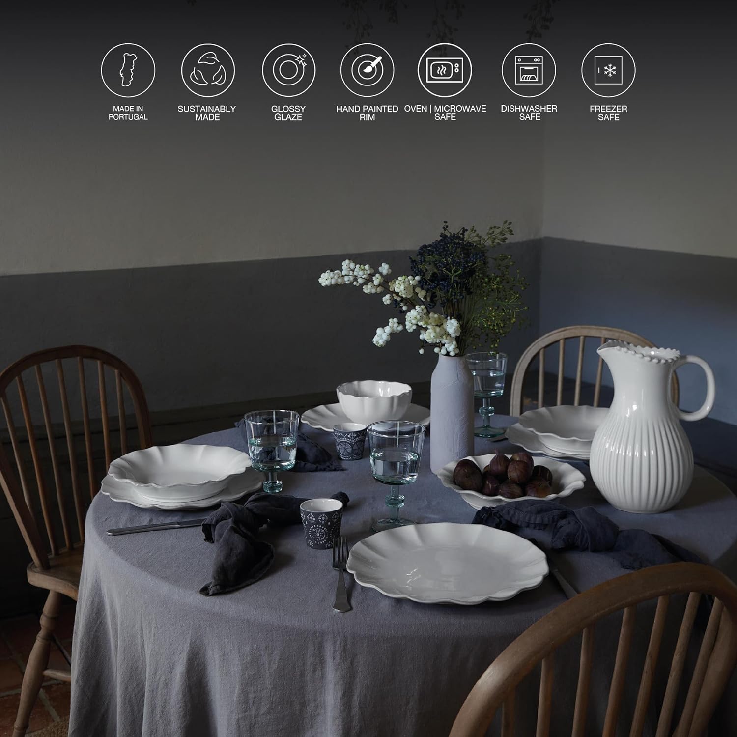 Costa Nova Plato de cerámica de cerámica de 11 pulgadas, colección Rosa, blanco, apto para microondas y lavavajillas, acristalamiento seguro para