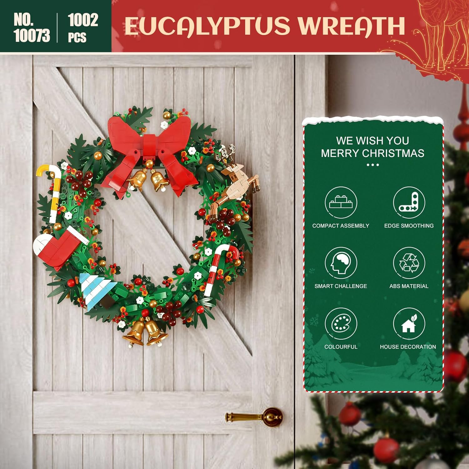 Mould King Kit de bloques de construcción de corona de Navidad, modelo de casa decorado con corona de eucalipto para Navidad, juguetes STEM regalo