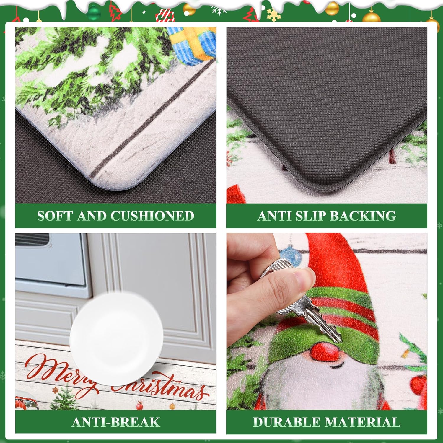 Pauwer Juego de 2 alfombras de cocina de Navidad, tapete de cocina para árbol de Navidad, camión, cocina, antideslizante, antifatiga, juego de