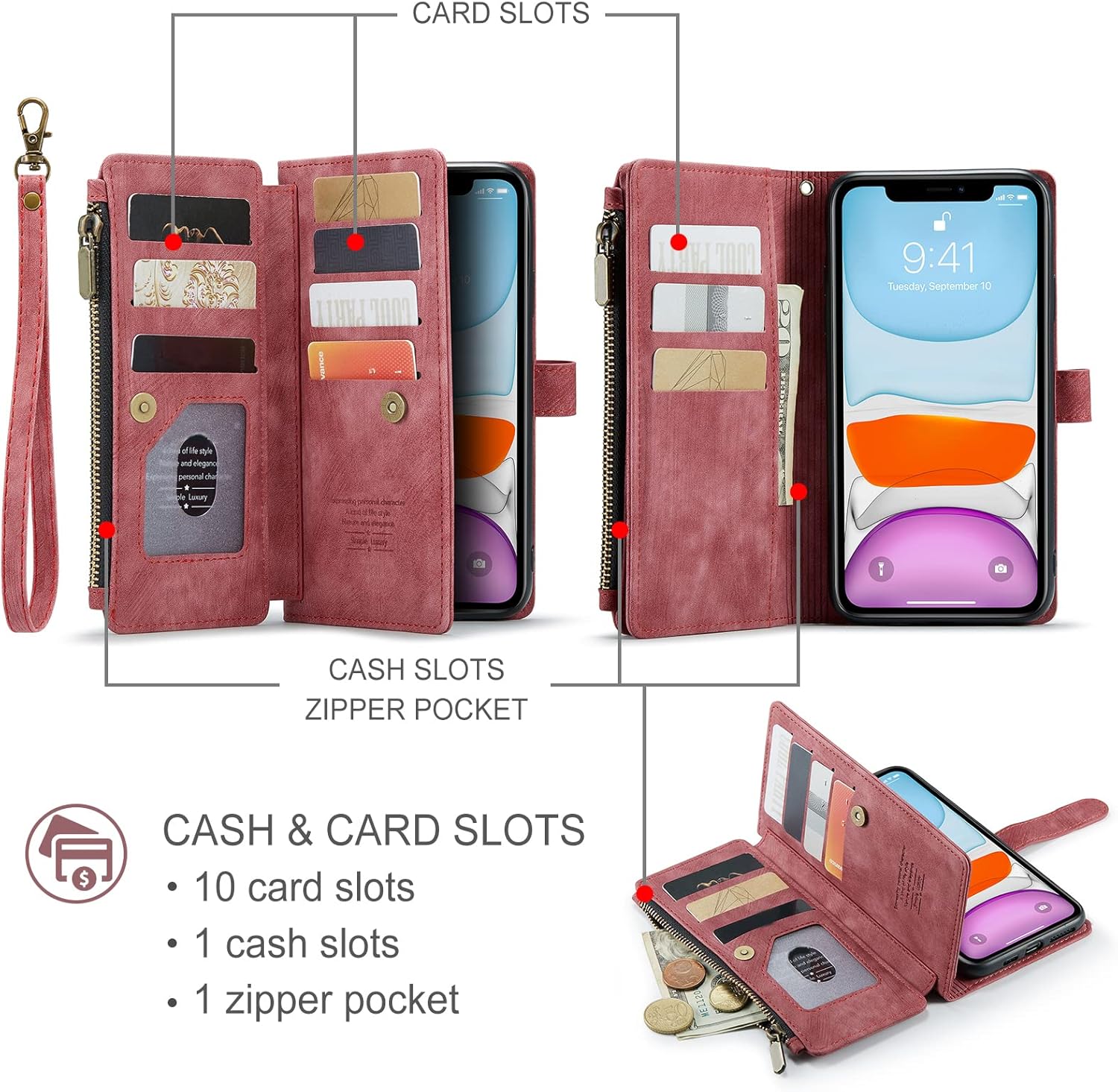 Asuwish Funda de teléfono para iPhone 11 6.1 Funda tipo cartera y protector de pantalla de vidrio templado, soporte para tarjetas de crédito,