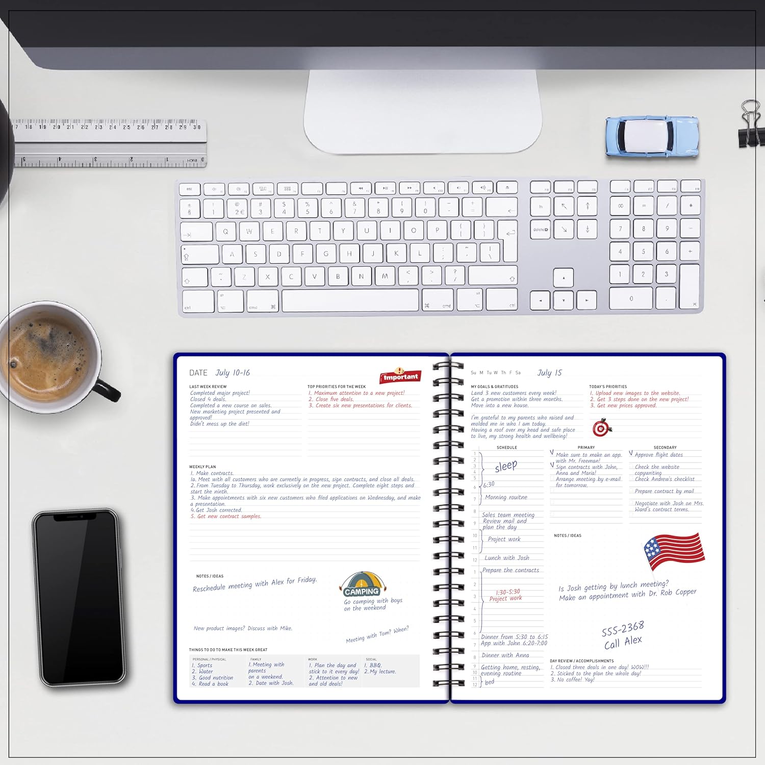 Agenda diaria  Agenda profesional de objetivos, calendario y diario de gratitud para aumentar la productividad, gestión del tiempo y felicidad