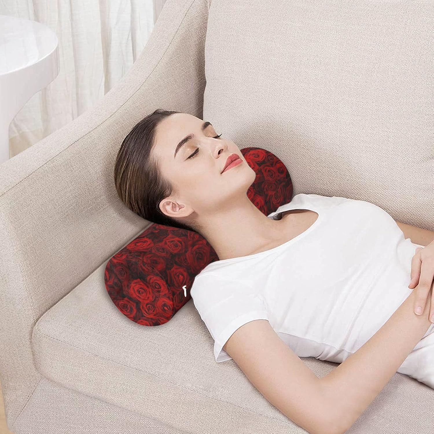 KLL Red Roses Bolster Pillow Cylinder Neck Roll Pillow Lumbar Round Pillow Cylinder Body Pillow Pillow Support for Legs