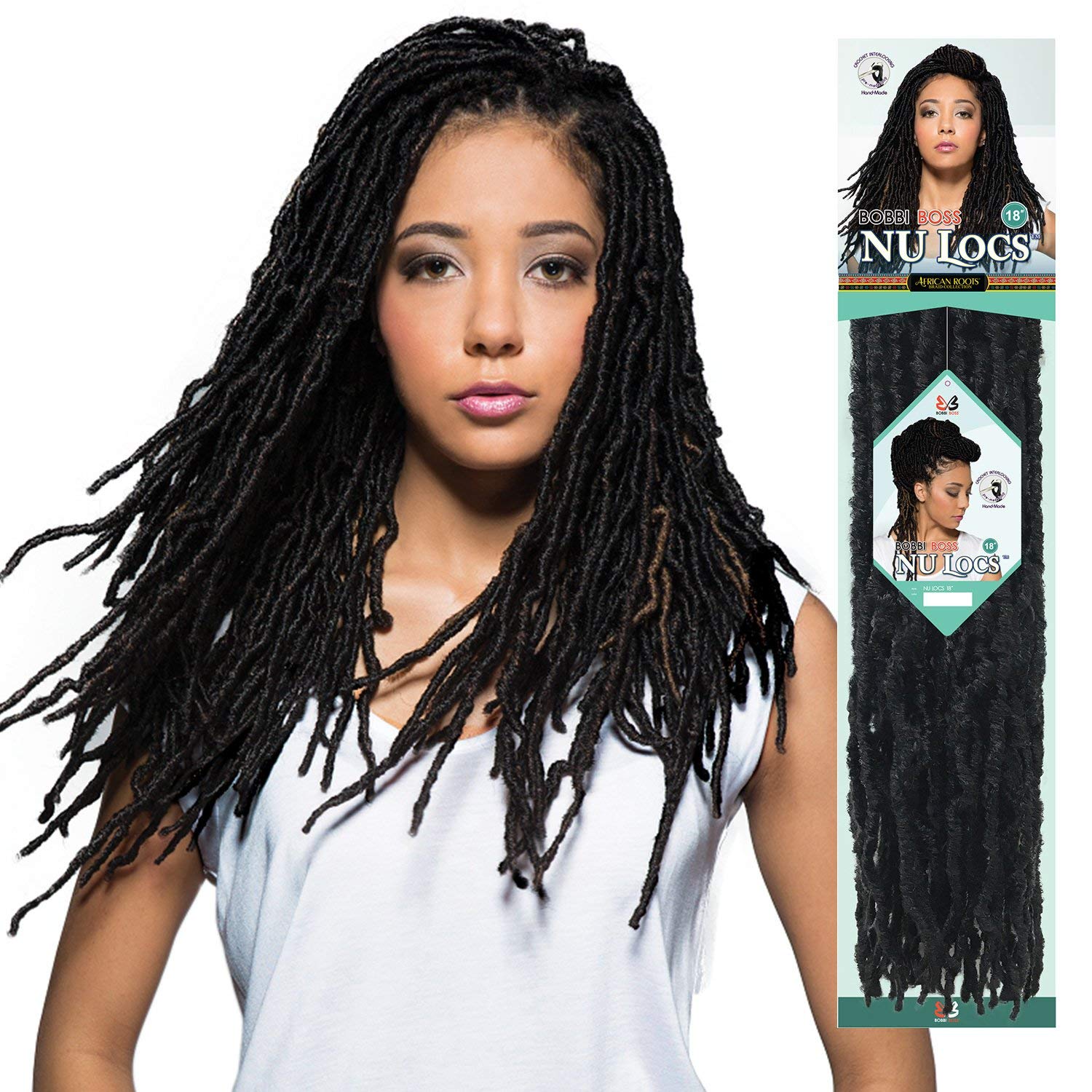 Bobbi Boss – Trenzas de ganchillo sintéticas para cabello africano, raíces trenzadas, colección Nu Locs, 18pulgadas, Paquete de 4, M1B30.