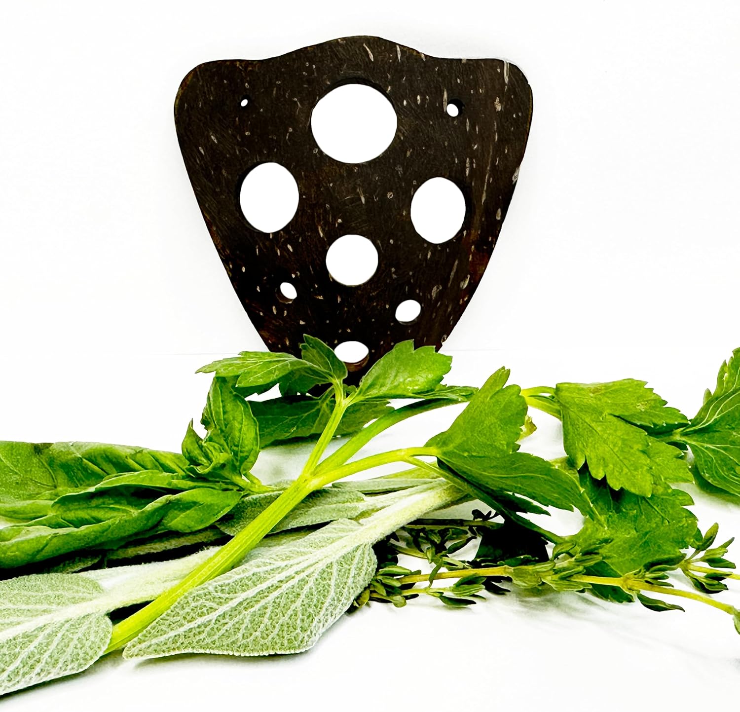 Herramienta de eliminación de hierbas totalmente natural  Pelador de hierbas con 9 agujeros  Pelador de hierbas para tomillo, cilantro, romero,