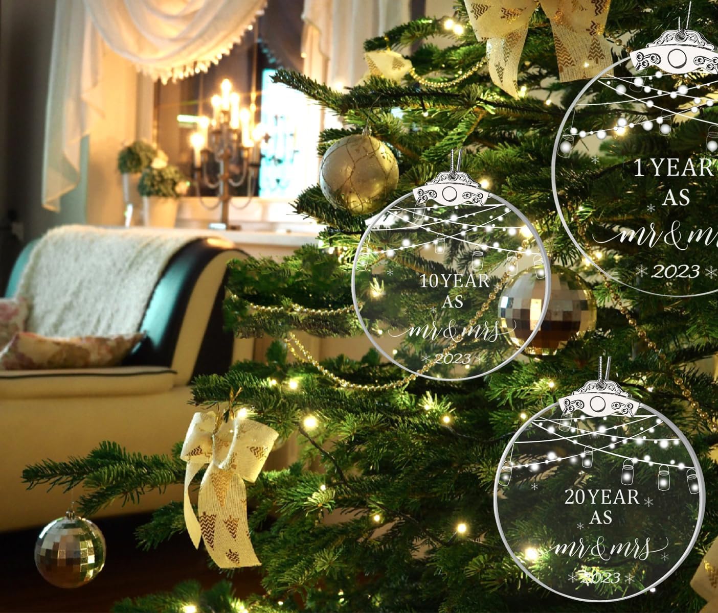 Adornos de aniversario de 1 año para parejas, primer regalo de boda para marido y esposa, adornos de cristal de 3 pulgadas, recuerdo de aniversario