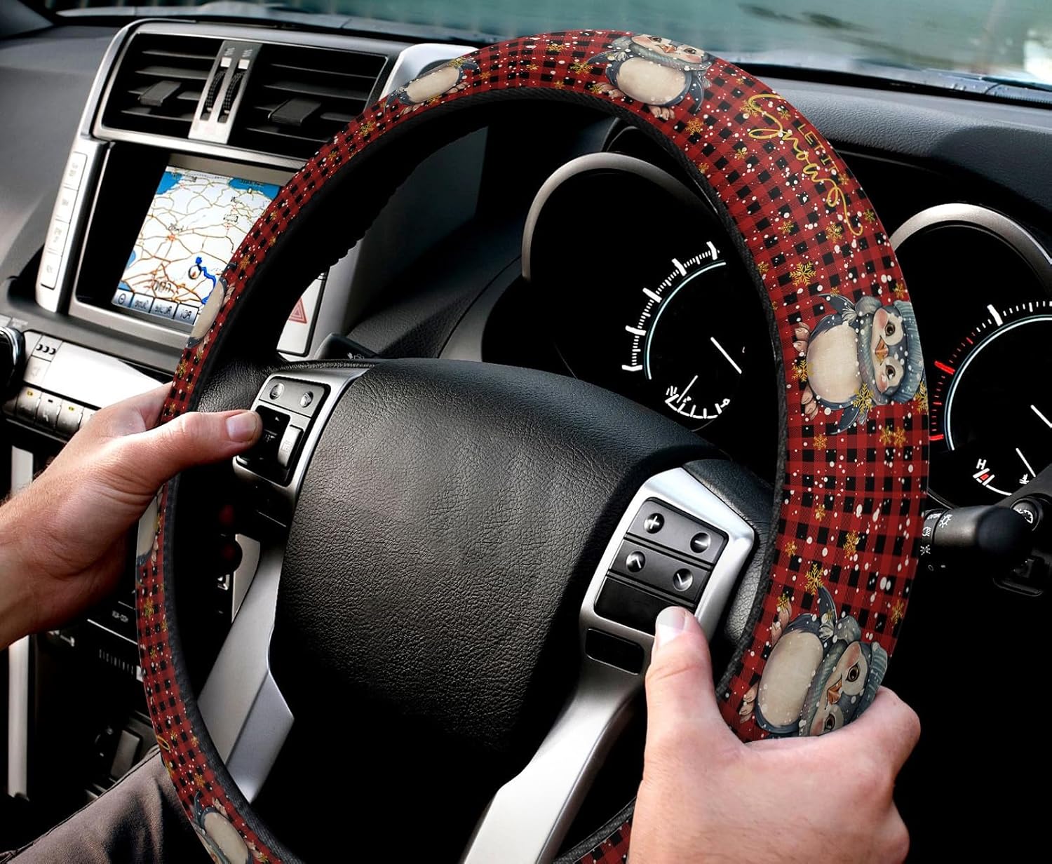 Funda protectora para volante de automóvil, diseño de pingüinos de Feliz Navidad, funda protectora elástica para vehículos, camiones, SUV,