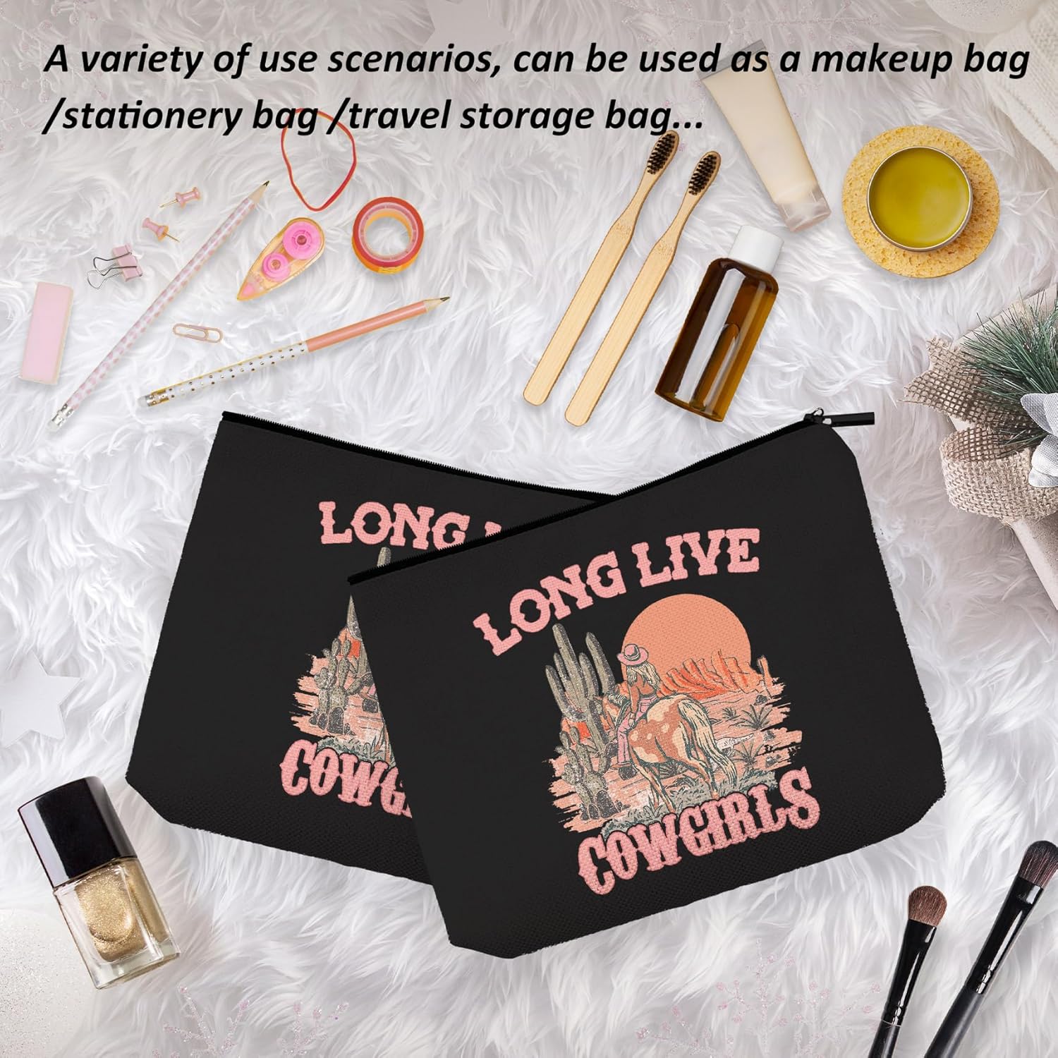 Bolsa de maquillaje occidental, regalos de vaqueras, bolsa de cosméticos negra para mujeres, adolescentes, niñas, vaqueras, bolsa de cosméticos de