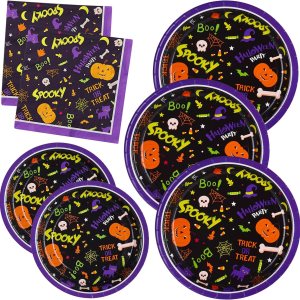 Gatherfun Suministros de fiesta de Halloween, platos de papel desechables, servilletas para decoraciones espeluznantes de fiesta de Halloween, Gatherfun Suministros de fiesta de Halloween, platos de papel desechables, servilletas para decoraciones espeluznantes de fiesta de Halloween,