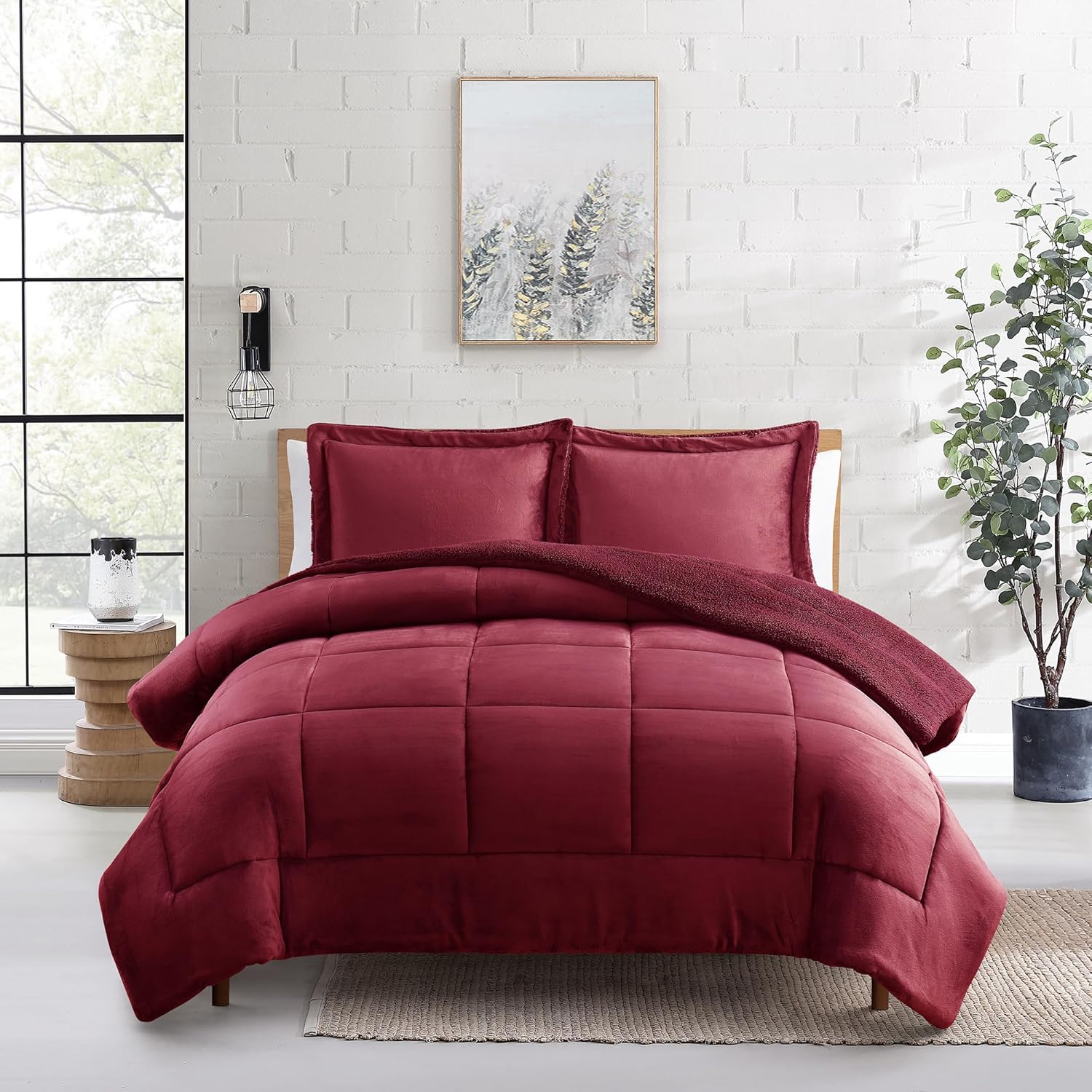 Sweet Home Collection Juego de edredón Sherpa de 3 piezas tamaño King, conjunto de ropa de cama de felpa con textura de sherpa suave y fundas a