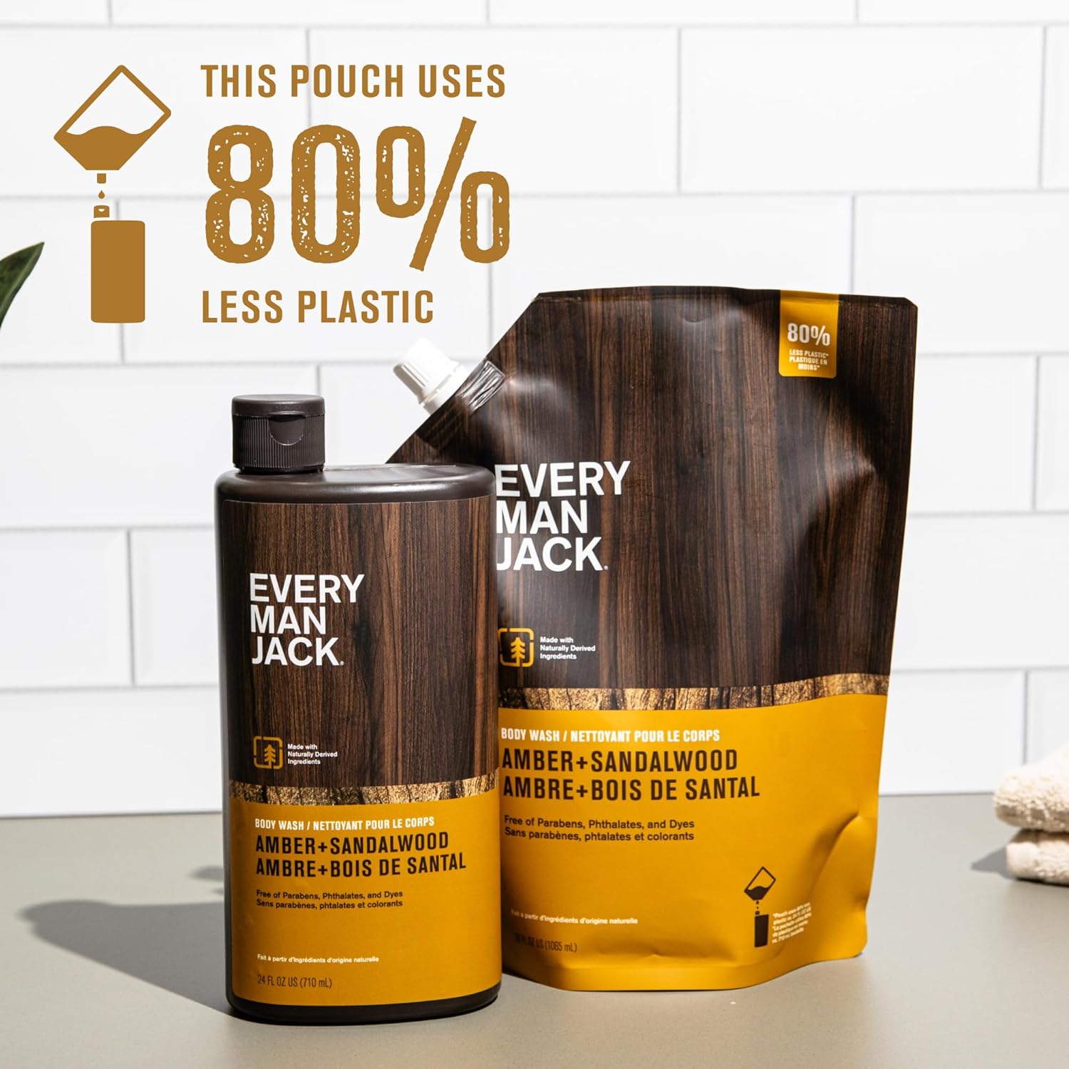 Every Man Jack Amber + Sandalwood – Bolsa de repuesto para lavado corporal para hombre, limpia, nutre e hidrata la piel, ingredientes derivados de