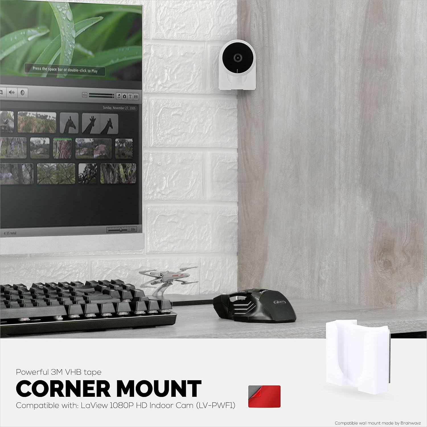 LaView LV-PWF1 1080P HD – Soporte de pared para cámara interior LaView LV-PWF1, soporte adhesivo para cámara de seguridad, reduce puntos ciegos y