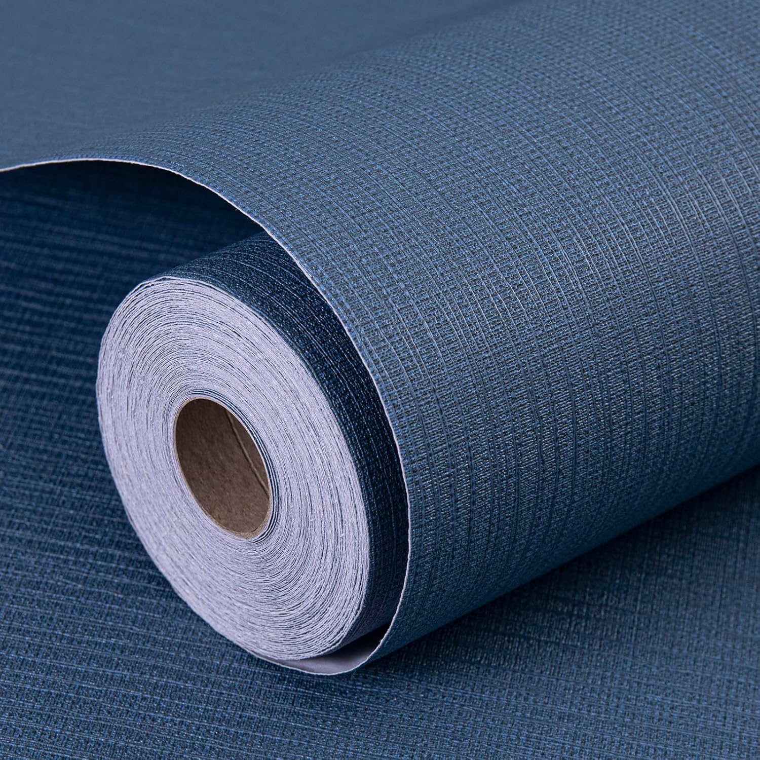 Papel tapiz autoadhesivo para despegar y pegar, textura azul, 24 x 393 pulgadas, tela gruesa extraíble, lino azul marino, papel tapiz autoadhesivo