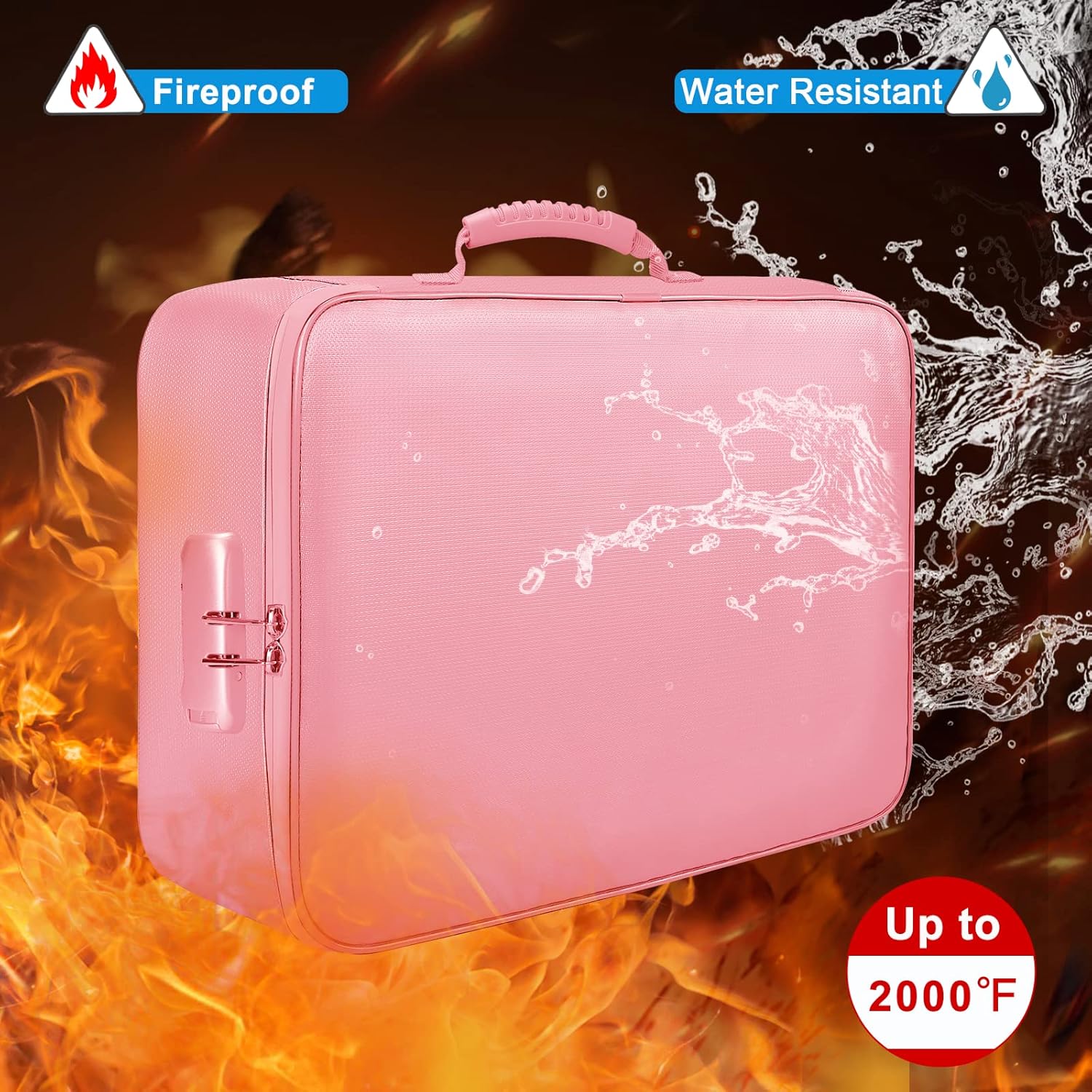 DocSafe Bolsa organizadora de archivos con cerradura, bolsa de documentos ignífuga con cremallera resistente al agua, 3 capas portátil de viaje,